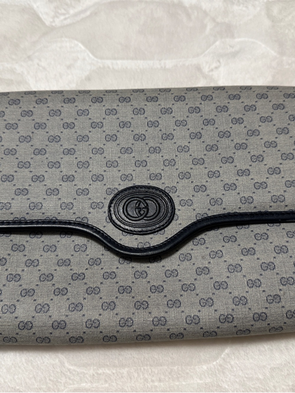Gucci Gray Monogram Continental Clutch with Black Trim